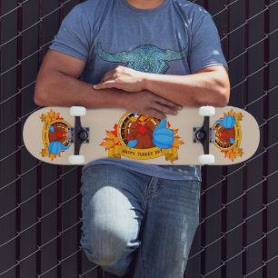 SlipperyJoe's fun cartoon-style Thanksgiving desig Skateboard