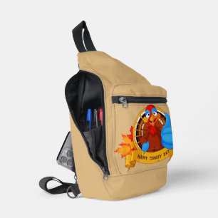 SlipperyJoe's fun cartoon-style Thanksgiving desig Sling Bag