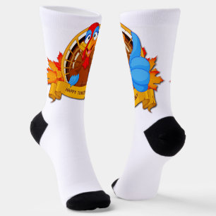 SlipperyJoe's fun cartoon-style Thanksgiving desig Socks