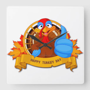 SlipperyJoe's fun cartoon-style Thanksgiving desig Square Wall Clock