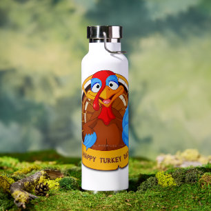 SlipperyJoe's fun cartoon-style Thanksgiving desig Water Bottle