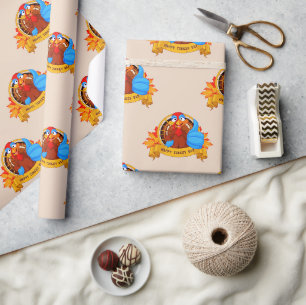 SlipperyJoe's fun cartoon-style Thanksgiving desig Wrapping Paper