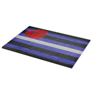 SlipperyJoe's Gay Leather Pride flag black royal b Cutting Board