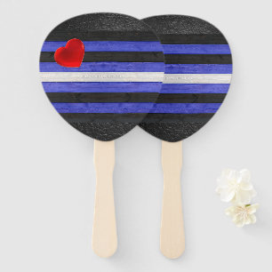 SlipperyJoe's Gay Leather Pride flag black royal b Hand Fan