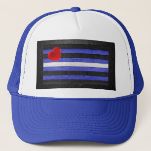 SlipperyJoe's Gay Leather Pride flag black royal b Trucker Hat
