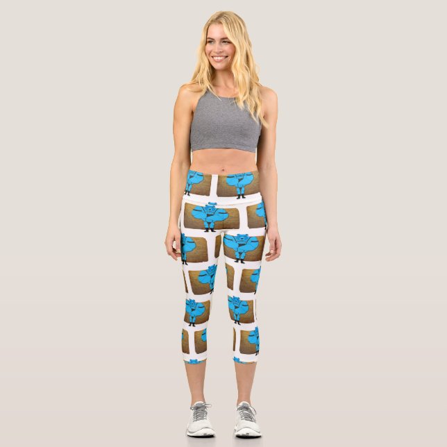 SlipperyJoe's gay muscle bear cartoon thong leathe Capri Leggings (Front)