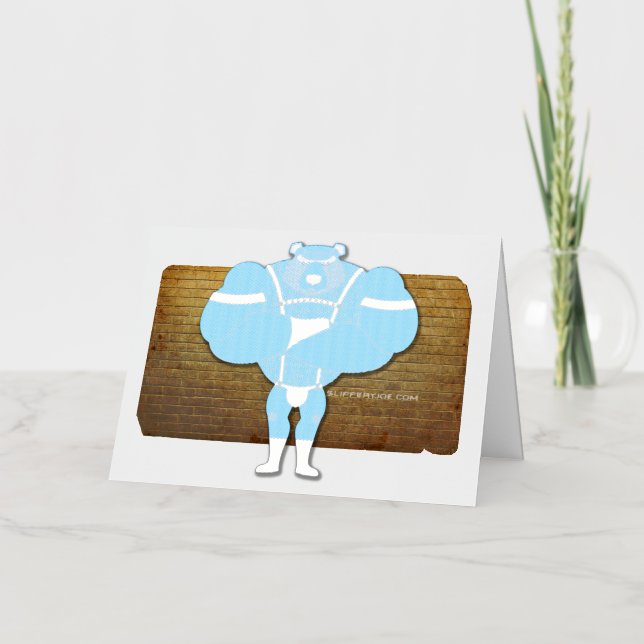 SlipperyJoe's gay muscle bear cartoon thong leathe Foil Greeting Card (Front)