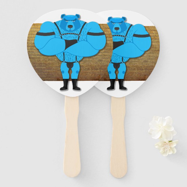 SlipperyJoe's gay muscle bear cartoon thong leathe Hand Fan (Front and Back)