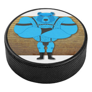 SlipperyJoe's gay muscle bear cartoon thong leathe Hockey Puck