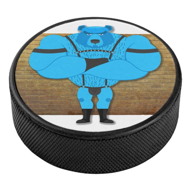 SlipperyJoe's gay muscle bear cartoon thong leathe Hockey Puck (3/4)