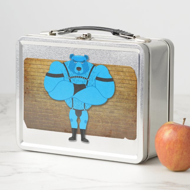 SlipperyJoe's gay muscle bear cartoon thong leathe Metal Lunch Box (In Situ)