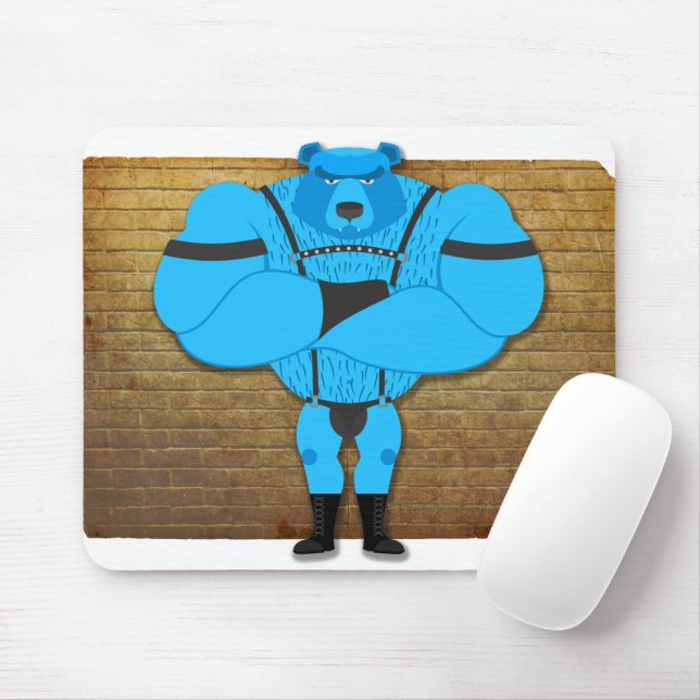 SlipperyJoe's gay muscle bear cartoon thong leathe Mouse Mat (With Mouse)