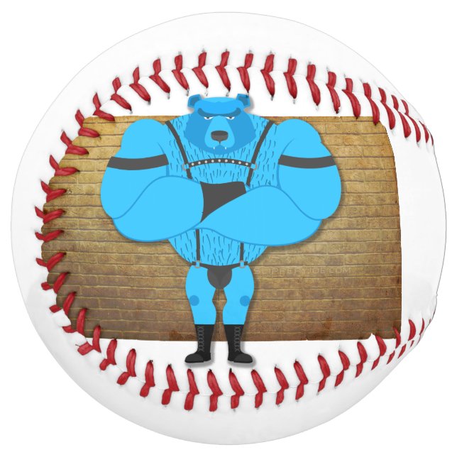 SlipperyJoe's gay muscle bear cartoon thong leathe Softball (Front Left)