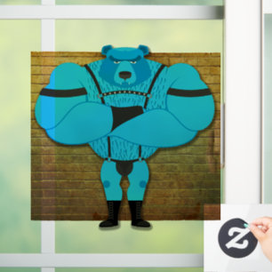 SlipperyJoe's gay muscle bear cartoon thong leathe Window Cling