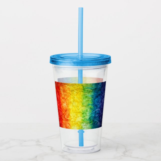 SlipperyJoe's gay pride flag rainbow colours tie-d Acrylic Tumbler (Front)