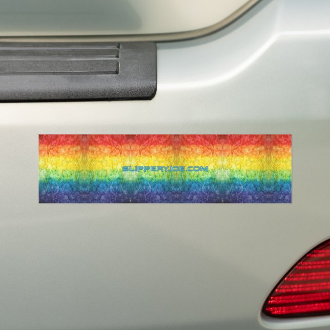 SlipperyJoe's gay pride flag rainbow colours tie-d Bumper Sticker (On Car)
