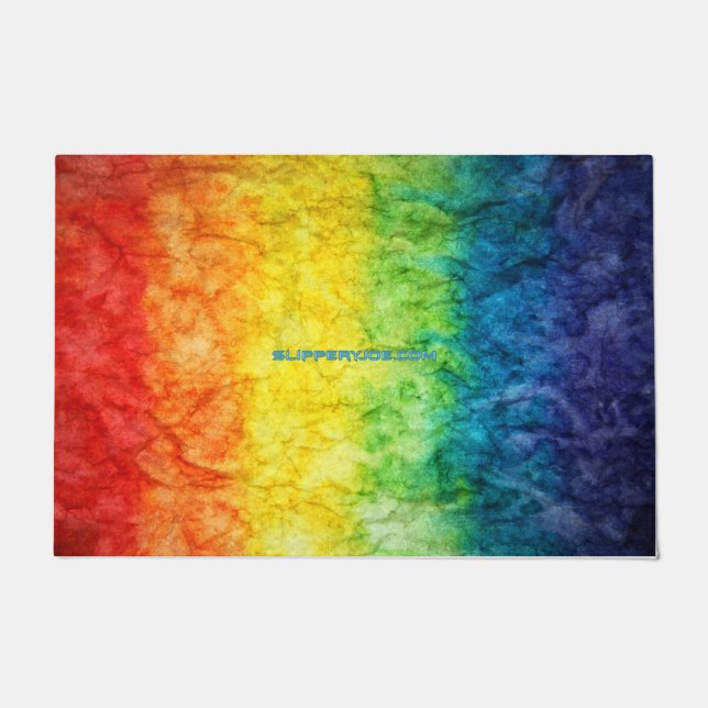 SlipperyJoe's gay pride flag rainbow colours tie-d Doormat (Front)