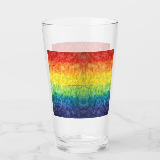 SlipperyJoe's gay pride flag rainbow colours tie-d Glass (Front)