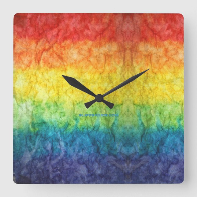 SlipperyJoe's gay pride flag rainbow colours tie-d Square Wall Clock (Front)