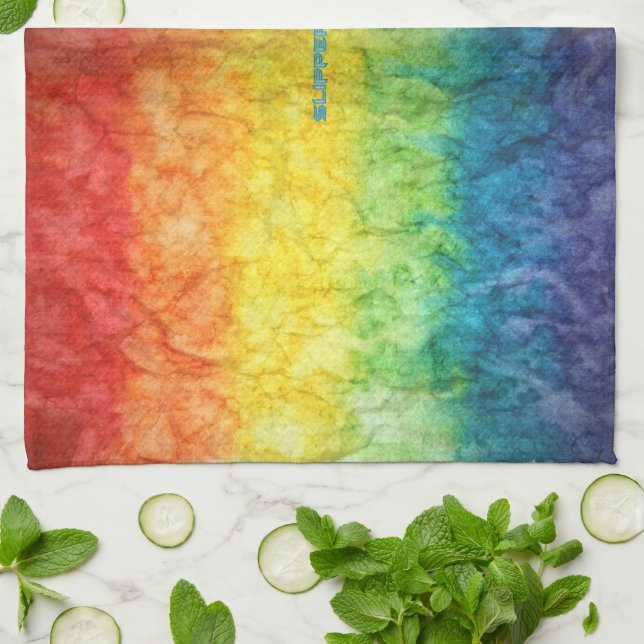 SlipperyJoe's gay pride flag rainbow colours tie-d Tea Towel (Folded)