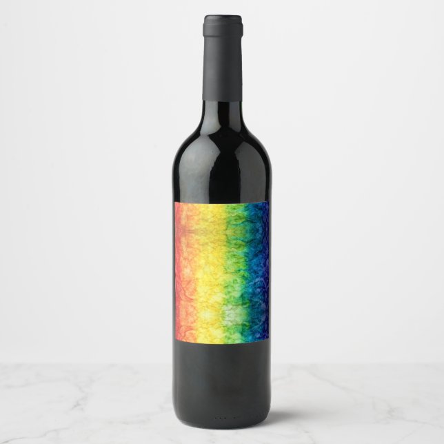SlipperyJoe's gay pride flag rainbow colours tie-d Wine Label (Front)
