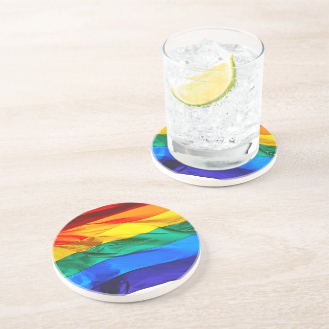 SlipperyJoe's Gay Pride Flag wave pride colors rai Coaster (Side)
