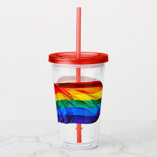 SlipperyJoe's gay pride flag waving pride colours  Acrylic Tumbler (Front)