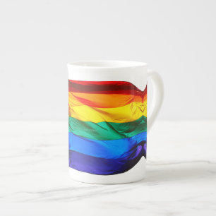 SlipperyJoe's gay pride flag waving pride colours  Bone China Mug