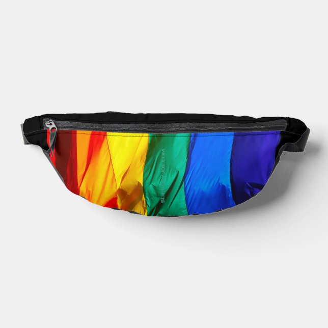 SlipperyJoe's gay pride flag waving pride colours  Bum Bags (Lay Down)