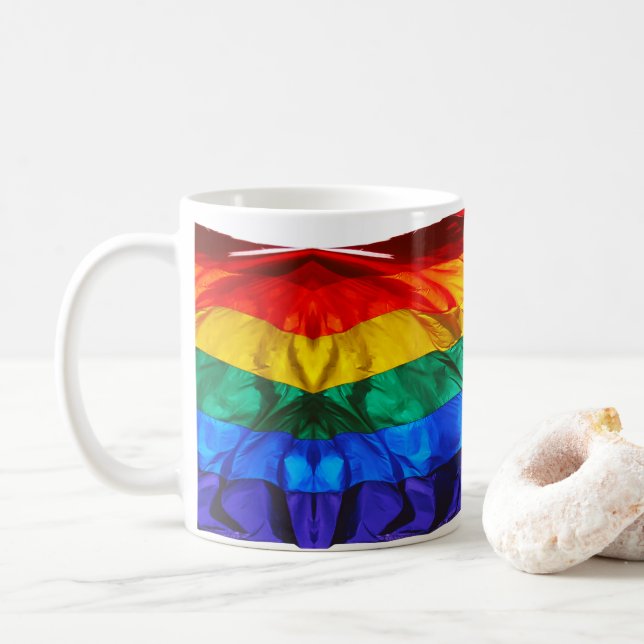 SlipperyJoe's gay pride flag waving pride colours  Coffee Mug (With Donut)