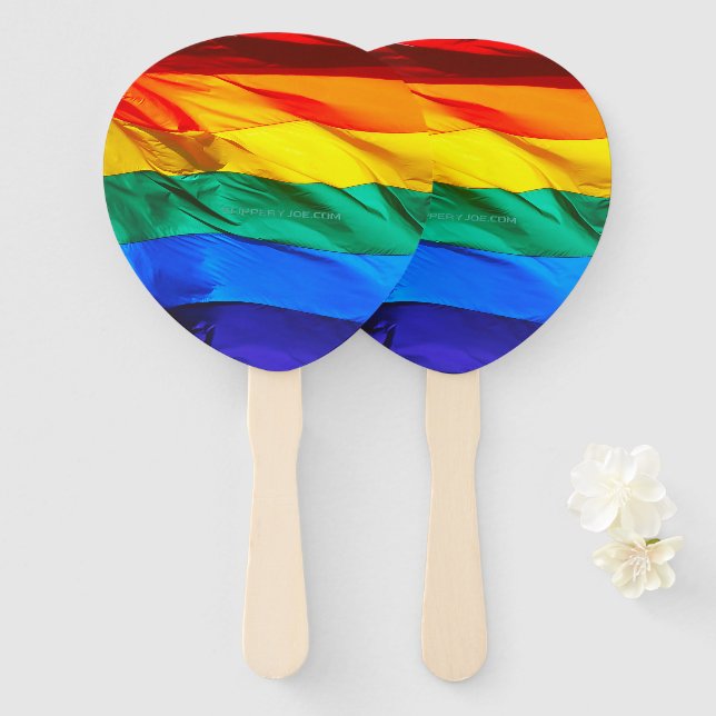 SlipperyJoe's gay pride flag waving pride colours  Hand Fan (Front and Back)