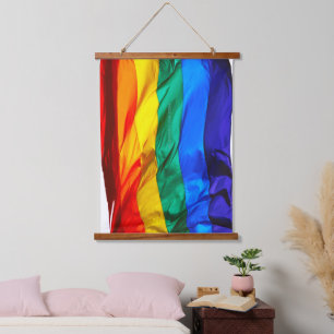 SlipperyJoe's gay pride flag waving pride colours  Hanging Tapestry