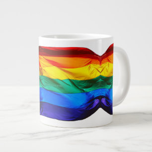 SlipperyJoe's gay pride flag waving pride colours  Large Coffee Mug