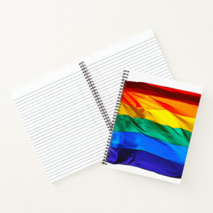 SlipperyJoe's gay pride flag waving pride colours Notebook