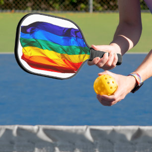 SlipperyJoe's gay pride flag waving pride colours  Pickleball Paddle