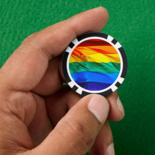 SlipperyJoe's gay pride flag waving pride colours  Poker Chips