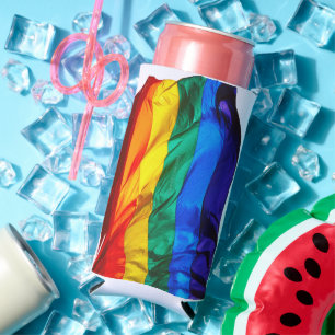 SlipperyJoe's gay pride flag waving pride colours  Seltzer Can Cooler