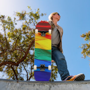 SlipperyJoe's gay pride flag waving pride colours Skateboard