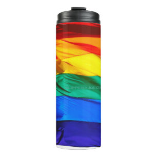 SlipperyJoe's gay pride flag waving pride colours  Thermal Tumbler