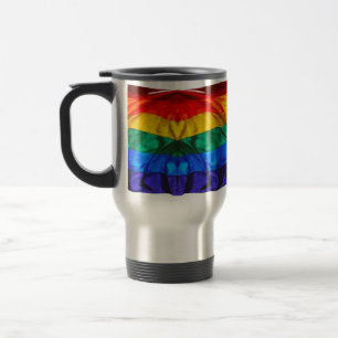 SlipperyJoe's gay pride flag waving pride colours  Travel Mug