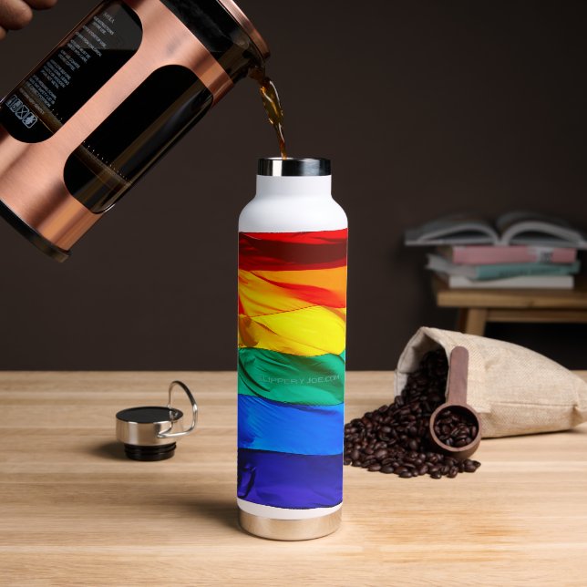 SlipperyJoe's gay pride flag waving pride colours  Water Bottle (Coffee)