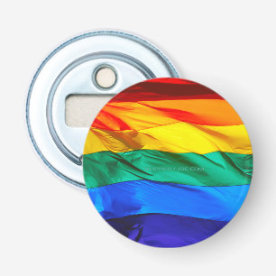 SlipperyJoe's gay pride flag waving red orange yel Bottle Opener