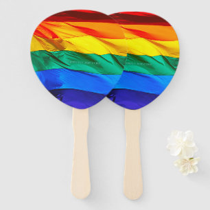 SlipperyJoe's gay pride flag waving red orange yel Hand Fan