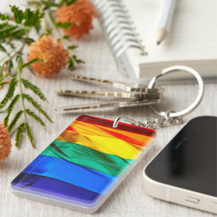 SlipperyJoe's gay pride flag waving red orange yel Key Ring