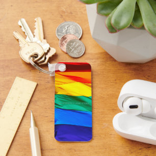 SlipperyJoe's gay pride flag waving red orange yel Key Ring