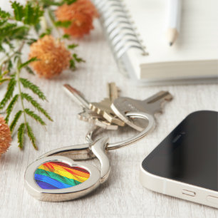 SlipperyJoe's gay pride flag waving red orange yel Key Ring