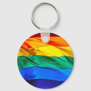 SlipperyJoe's gay pride flag waving red orange yel Key Ring