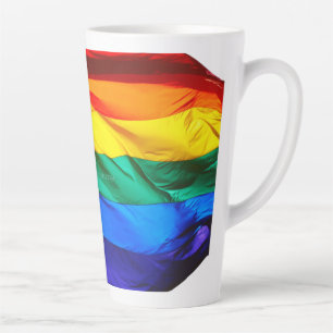 SlipperyJoe's gay pride flag waving red orange yel Latte Mug
