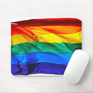 SlipperyJoe's gay pride flag waving red orange yel Mouse Mat