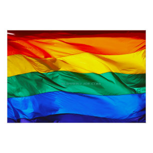 SlipperyJoe's gay pride flag waving red orange yel Poster